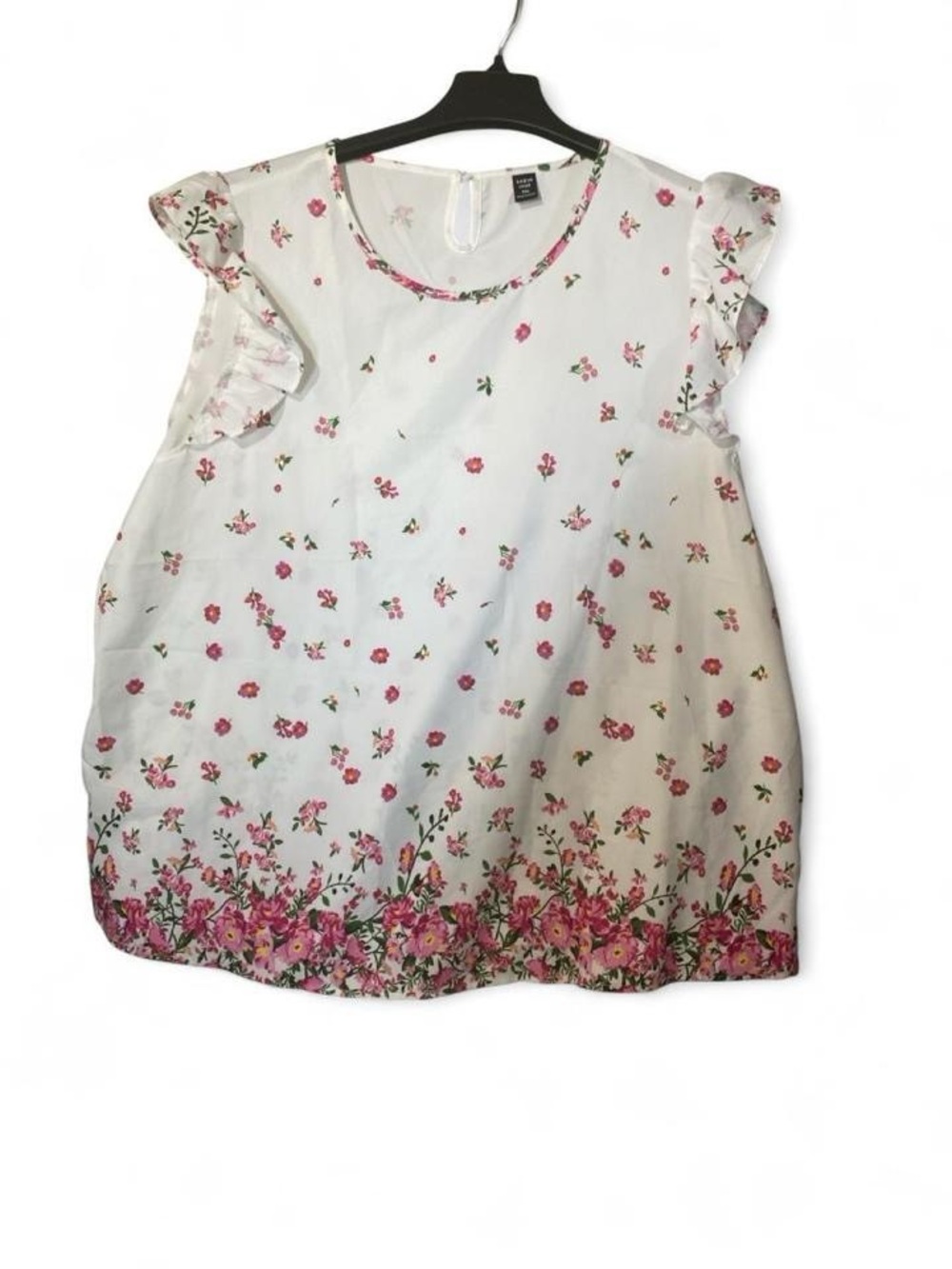 SHEIN White Floral Ruffle Sleeve Blouse